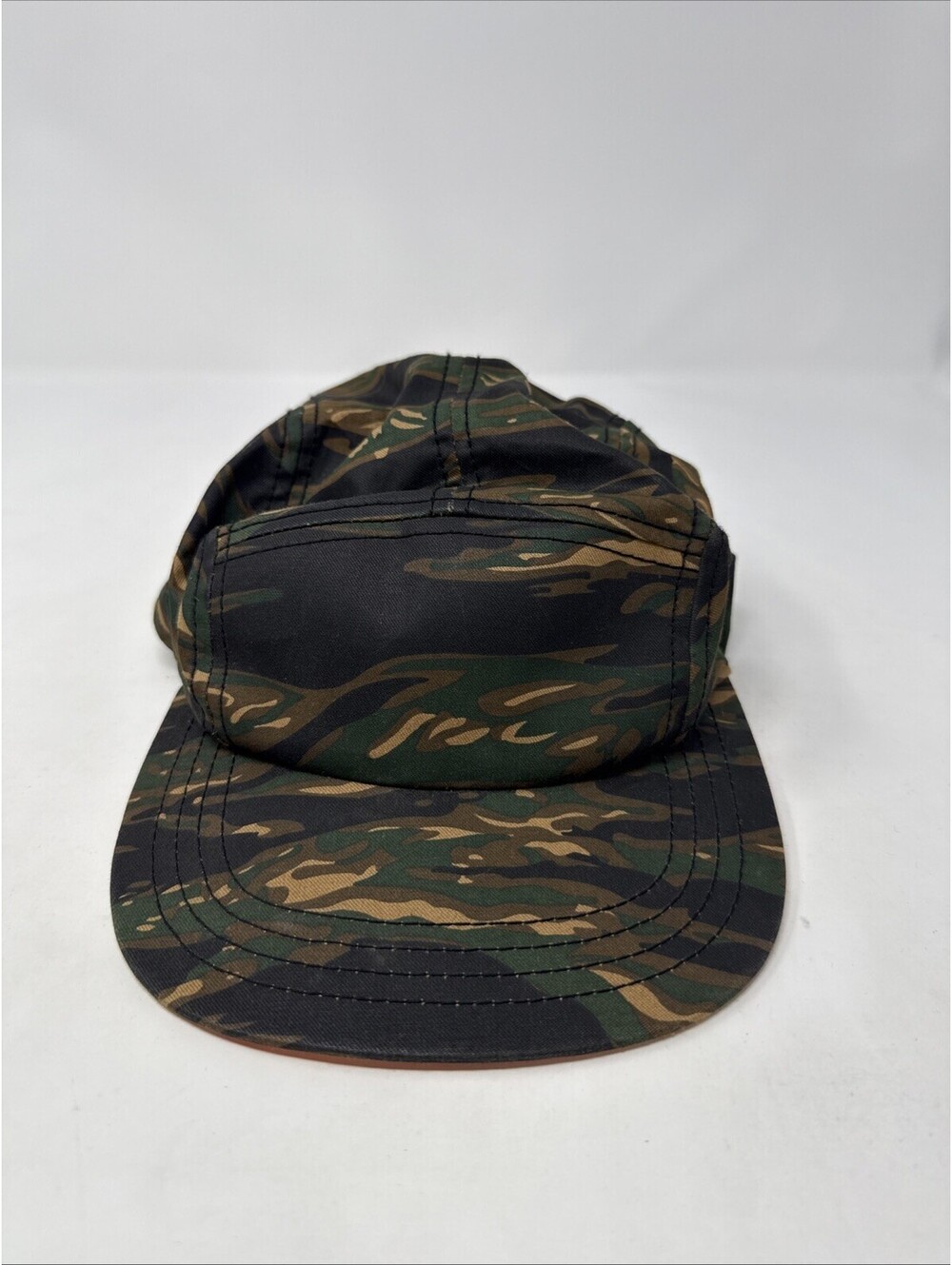Short Brim 5 Panel Hat Adjustable Strap Cap Camo Hat | Polyester Cap